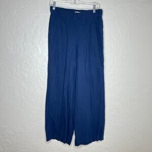 Max Studio Pants Large Navy Linen Rayon Wide Leg Cropped Drawstring